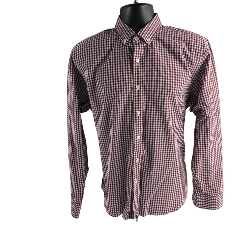 UNTUCKit Mens Burgundy Gingham Check Button Down Long‎ Sleeve Shirt - Medium